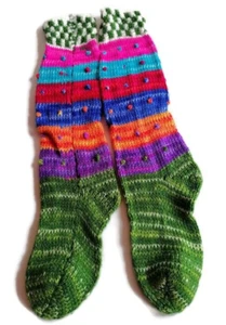 Multicolor Warming Stockings Andean Wool Fabric Warm Winter Cusco - Picture 1 of 6