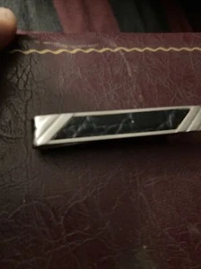 ANSON MONEY CLIP - Silver Tone w/black leather accent -Money Clip Vintage - Picture 1 of 5