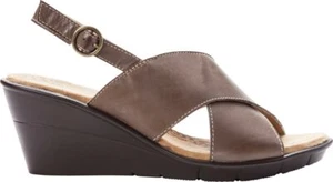 PROPET WSX053L-LUNA Wedge heeled KHAKI Leather Slingback sandal size 7 W - Picture 1 of 3