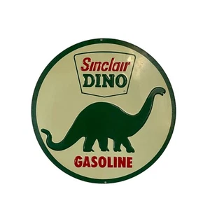 Vintage Sinclair Dino Gasoline 10,5" rundes Blechschild Retro Höhlenmensch Garage - Bild 1 von 9