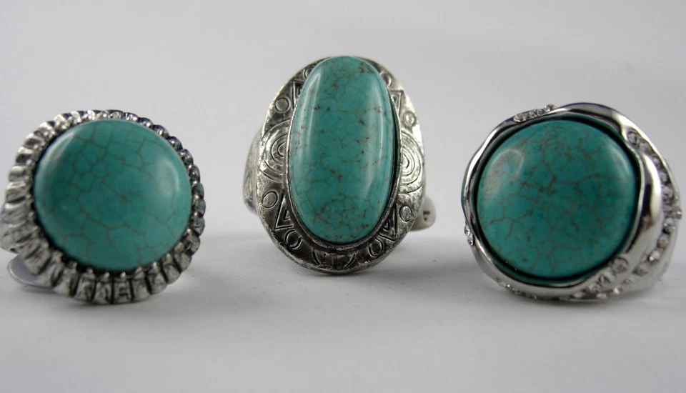 Türkis Stein Ring Silber diverse Stein und Ring Formen Ethno Stil  - Bild 1 von 1