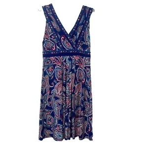 Inc Concepts Women’s Dress Medium Sleeveless V-neck Blue Paisley Empire Waist - Picture 1 of 10