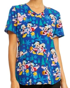 Womens Disney Mickey Minnie Mouse Scrub Top Shirt S M L XL PLUS 2X Christmas NWT - Picture 1 of 5