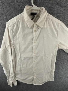 Emporio Armani Slim Fit Small Button Up Shirt Men Ivory Cotton Blend Logo Adult - Picture 1 of 16