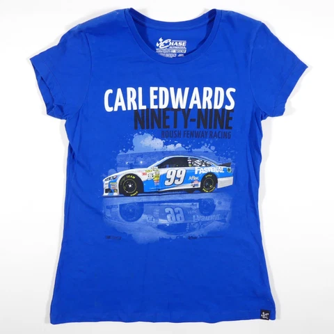 NEW Carl Edwards T-Shirt Women's Medium NASCAR #99 Roush Fenway Racing Blue Cover