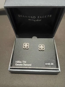 Diamond Facets Sterling Silver 1/20 Ct. T.W. Diamond Accent Earrings Lab Created - Picture 1 of 16