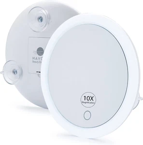 10X Magnifying Mirror with LED Light and 3 Strong Suction Cups. Compact, Lighted - Picture 1 of 12