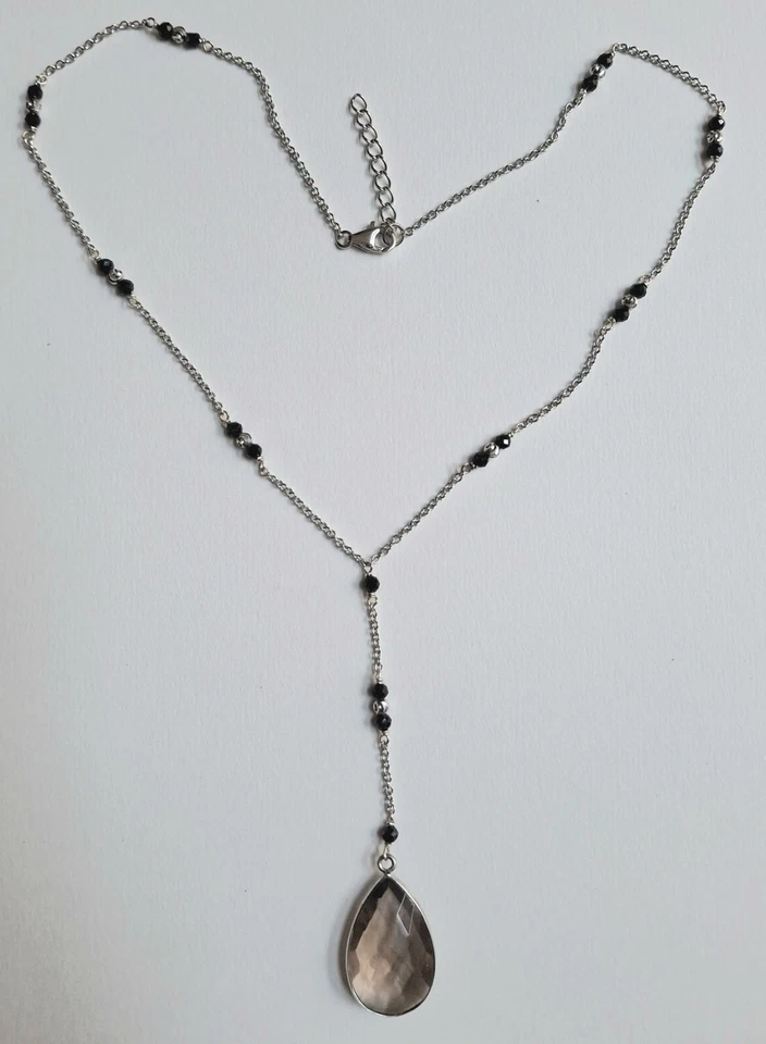 collana in argento 925 con spinello naturale e goccia di cristallo sfaccettata - Immagine 1 di 4