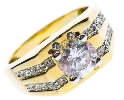  Anel Barracuda masculino 5,4 quilates 25 pedras CZ sobreposição de ouro amarelo 18k tamanho 11 T4 - Imagem 1 de 4