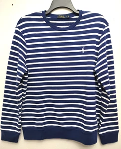 POLO Ralph Lauren Blue White Striped Long Sleeve Pullover Sweater Sweatshirt - Picture 1 of 6