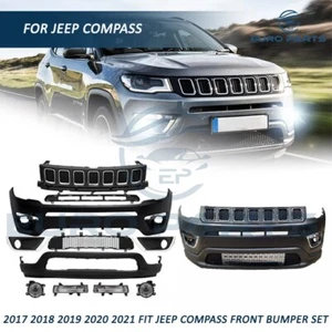 2017 2018 2019 2020 2021 FIT JEEP COMPASS FRONT BUMPER SET UPPER LOWER GRILL FOG - Picture 1 of 8