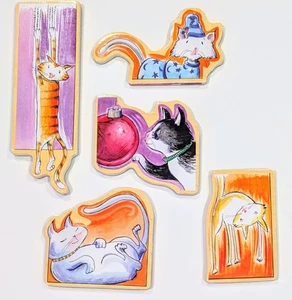 Set/5 Wooden Cat Magnets DAMAGE - Picture 1 of 2