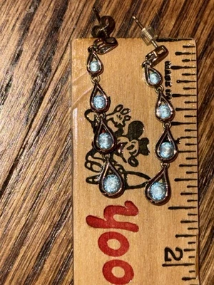 纯银线性泪珠海蓝宝石耳环 1 3/4 英寸长 — 第 1/3 张图片