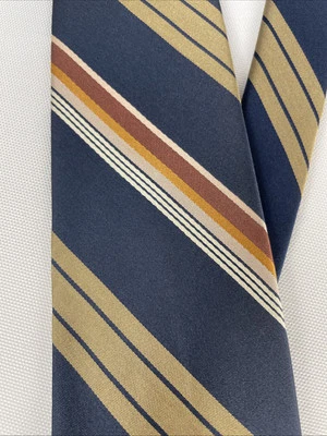 Corbata Neiman Marcus Cuello Azul Dorado Rayas 100% Seda ~HECHA A MANO EN ITALIA~ De Colección Foto 1 de 4
