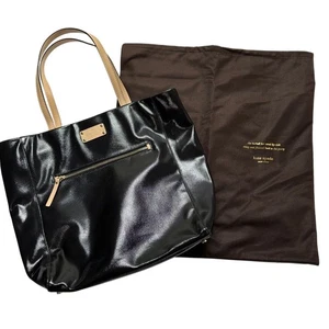 Kate Spade New York Black Cow Leather Tote Bag Polka Dot Lining DC EUC - Picture 1 of 15