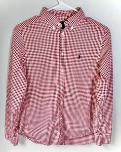 Ralph Lauren Boy’s Button Down Shirt Long Sleeve Red Gingham Check Size 14-16 - Picture 1 of 8