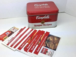 Recetas de sopa Campbell’s vintage con 5 tarjetas de recetas caja de almacenamiento de sopa de metal de hojalata - Imagen 1 de 9