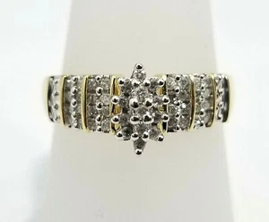 Sale 10K Yellow Gold Round Marquise Pave Engagment Bridal Ring Ladies Band - Picture 1 of 8