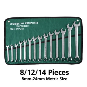 Combination Ring Open End Spanner Ratcheting Wrench Set 8/12/14PCs Metric Size - Picture 1 of 28