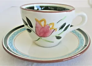 Tazza e piattino vintage Stangl Pottery Country Garden fondo marrone - Foto 1 di 10