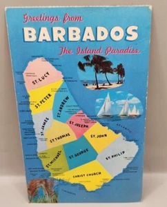 Postcard Greetings From Barbados Map Island Paradise Post Marked 1967 - Picture 1 of 2