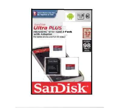 SanDisk® Ultra PLUS microSDHC UHS-I Cards With Adapter 32GB Pack Of 2 Cards 1501 - Image 1 of 4