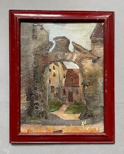 Porte de ville, Tableau ancien à restaurer, Huile sur panneau, Peinture, XXe - Imagen 1 de 7