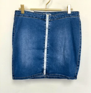 American Bazi Damen blau Medium Wash Denim Minirock Größe Large neu mit Etikett - Bild 1 von 10