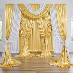 50X14 Ft Gold Sequin Backdrop Curtain for Parties, Wrinkle Free Glitter Backdrop - Picture 1 of 9