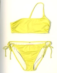 Victorias Secret Bikini Lime Yellow Single Strap Bandeau M Top Side Tie L Bottom - Picture 1 of 19
