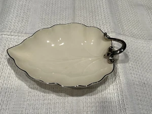 Vintage Lenox Woodleaf Dish Candy Trinket Bowl USA 7.5" x 5" w/Platinum Rim - Picture 1 of 4