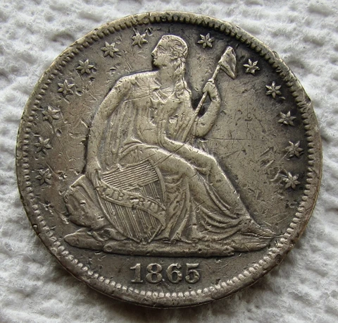 1865-S Seated Liberty Silver Half Dollar  Rare Civil War Date XF Detail Damaged Cover