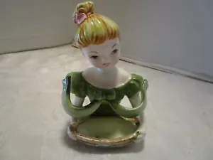 Porta 2 rossetti vintage ceramica Enesco "Milady's Valet" ragazza Giappone anni '50 - Foto 1 di 9