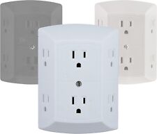 GE 6 Outlet Wall Plug Adapter Power Strip Extra Wide Spaced Outlets for Cell