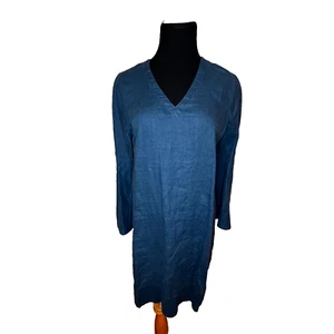 Soft Surroundings Milano Leinenkleid Sternennacht PM blau marine Langarm Knie - Bild 1 von 16