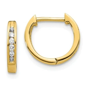 14k 14kt Yellow Gold Polished Diamond Hinged Hoop Earrings 11 mm - Picture 1 of 2