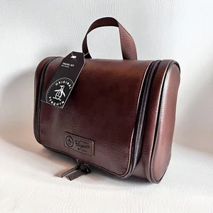 Men’s Original Penguin Hanging Travel Kit Toiletries Bag Brown Faux Leather - Picture 1 of 9
