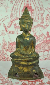 Antique Phra Chai Ngang King Emperor Thai Gilt Gold Bronze Buddha Figure Statue - Picture 1 of 12