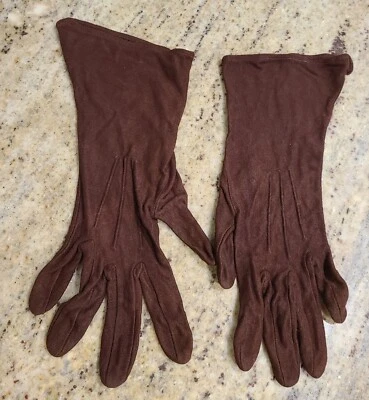 Guantes formales vintage para mujer talla grande XL/XXL marrón rayón 11" detalle de costura Foto 1 de 4