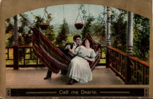 Postcard Romance Man & Woman In Porch Swing Call Me Dearie Theochrom 114038 1910 - Picture 1 of 2