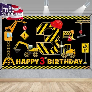 Construction 3Rd Birthday Banner Decorations for Boys Kids, Dump Truck Construct - Picture 1 of 12