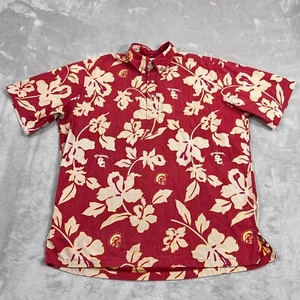 Reyn Spooner USC Shirt Mens Large Red Popover Hawaiian Team Trojan 1/4 Buttons - Picture 1 of 12