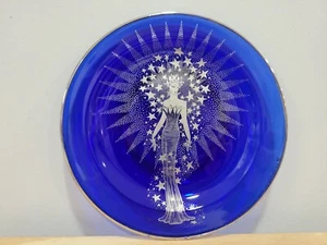 Franklin Mint House of Erte Cobalt Crystal 8" Platinum Rim Plate #Starstruck - Picture 1 of 6