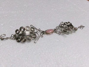 Vintage Brutalist Style Twisted Swirl Metal Rose Quartz Stone 7" Bracelet - Picture 1 of 8