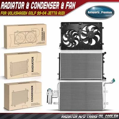 Комплект радиатора и конденсатора переменного тока и вентилятора охлаждения для Volkswagen Golf 99-04 Jetta Audi - Изображение 1 из 4