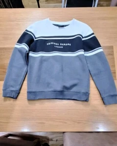 Fleece Jumper Sweatshirt, Cool Striped "Criminal Damage London" Boy's 11-12 Grey - Picture 1 of 11