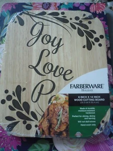 NWT FARBERWARE Wood Cutting Board HOLIDAY Joy Love Peace 8" x 10"  - Picture 1 of 2