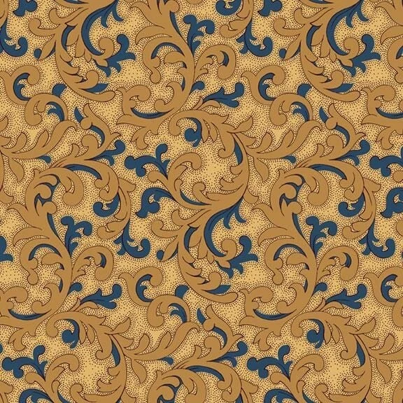 1800's Reproduction Fabric Vintage Charm Rothermel Marcus Blue Feathers - Image 1 of 1