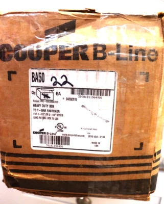 Cooper B-line BA50 Heavy Duty Box to T-Bar Fastener, Box of 22, New - Image 1 of 4