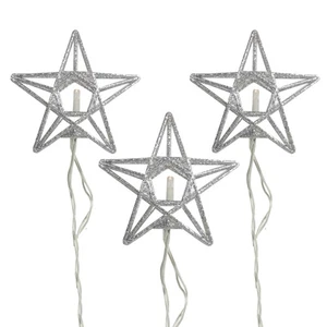 PENN 10ct B/O Sparkling Silver Glitter Star Christmas Lights Silver Wire Clear - Picture 1 of 2
